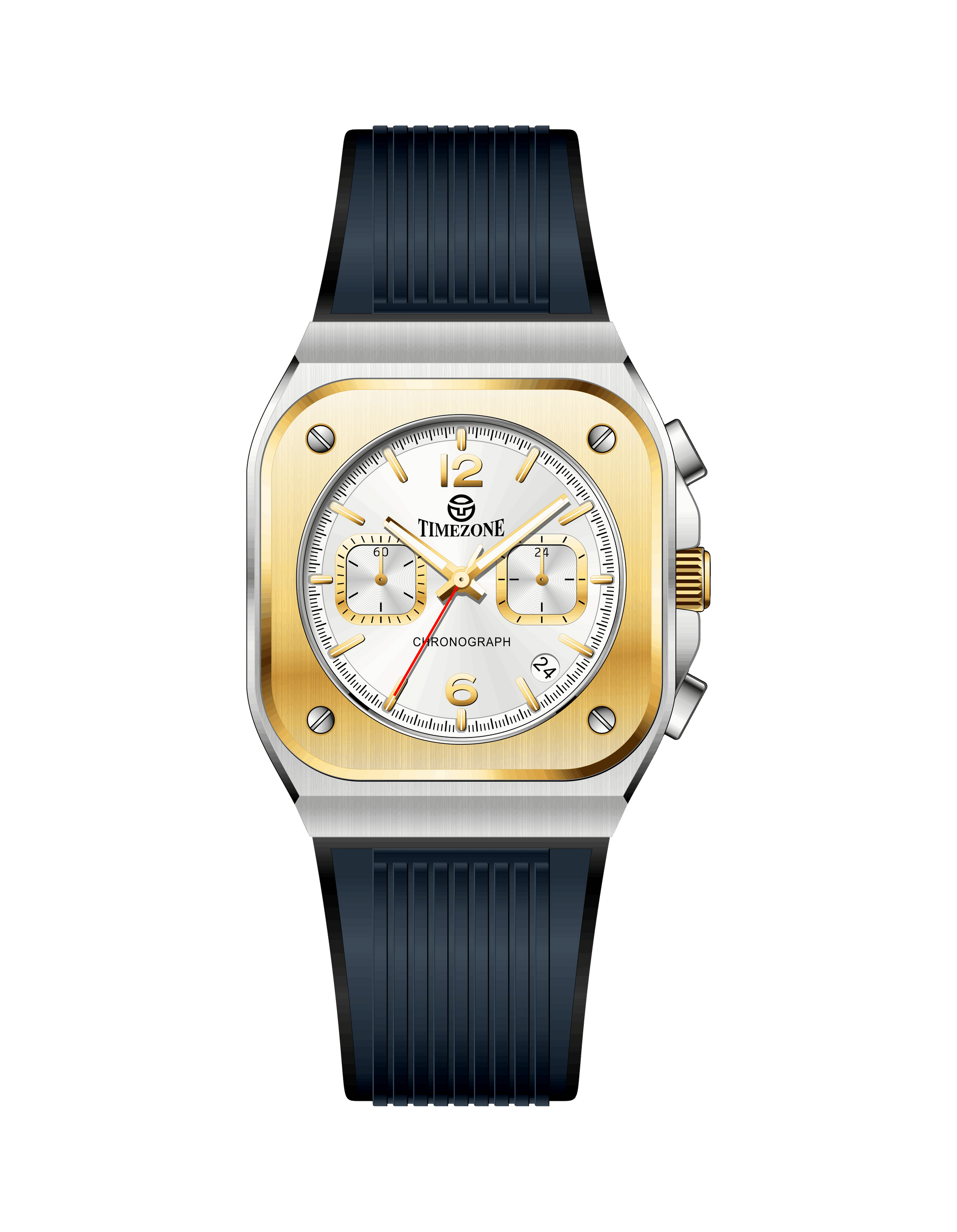Branded wrist watch for men in pakistan with Gold and silver watch with black strap on a white background