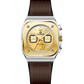 Branded wrist watch for men in pakistan, a gold watch with brown strap on a white background.