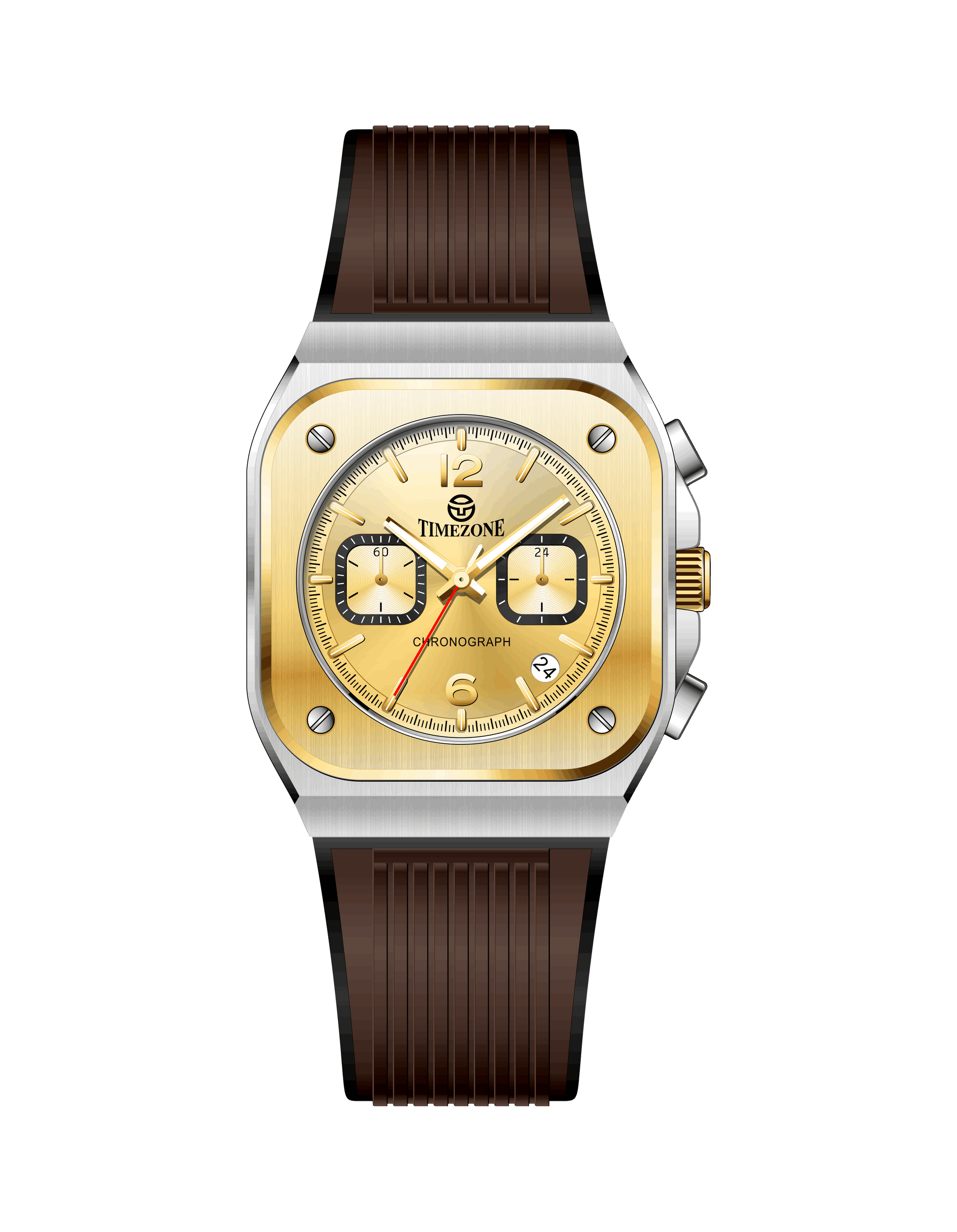 Branded wrist watch for men in pakistan, a gold watch with brown strap on a white background.