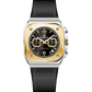 Branded wrist watch for men in pakistan with black strap and gold case on a white background