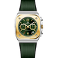 Branded wrist watch for men in pakistan. A Green watch with gold bezel and green strap on a white background
