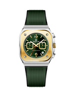Branded wrist watch for men in pakistan. A Green watch with gold bezel and green strap on a white background