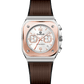 Watch with brown strap and rose gold case on white background. Branded wrist watch for men in pakistan.