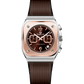 Watch with brown strap and rose gold case on white background. Branded wrist watch for men in pakistan.