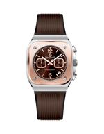 Watch with brown strap and rose gold case on white background. Branded wrist watch for men in pakistan.