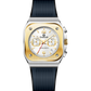 Branded wrist watch for men in pakistan with Gold and silver watch with black strap on a white background