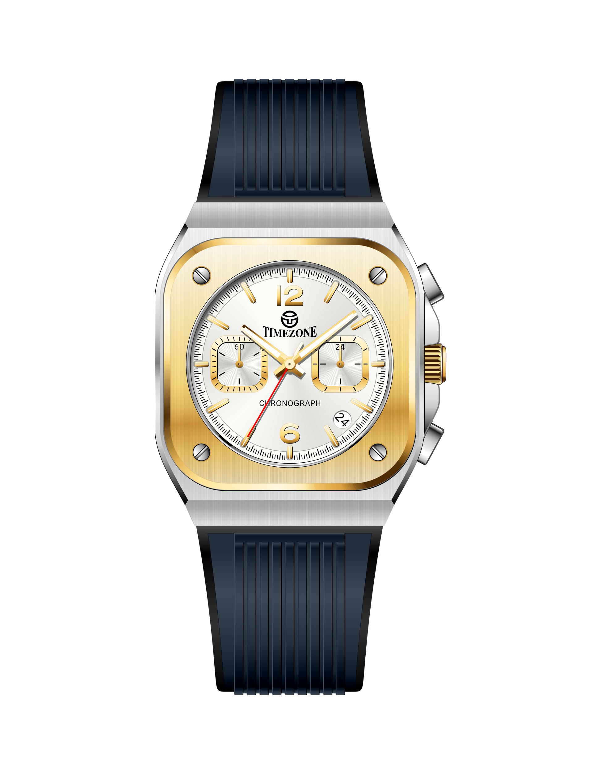 Branded wrist watch for men in pakistan with Gold and silver watch with black strap on a white background