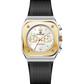 Branded wrist watch for men in pakistan with black strap and gold and silver case on a white background