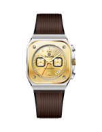 Branded wrist watch for men in pakistan, a gold watch with brown strap on a white background.