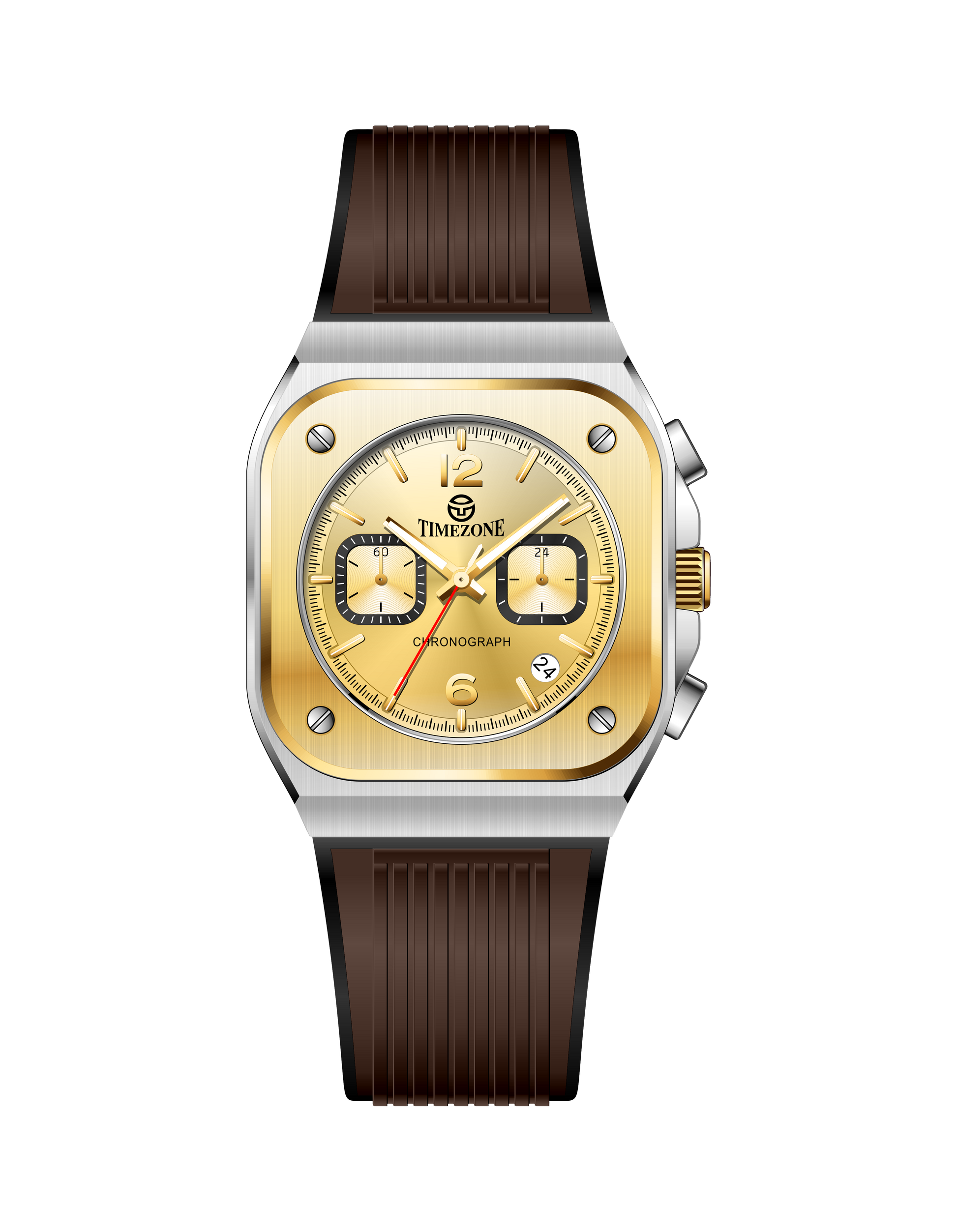 Branded wrist watch for men in pakistan, a gold watch with brown strap on a white background.