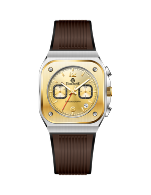 Branded wrist watch for men in pakistan, a gold watch with brown strap on a white background.