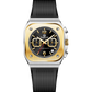 Branded wrist watch for men in pakistan with black strap and gold case on a white background