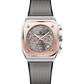 Watch with rose gold case and gray strap on white background. Branded wrist watch for men in pakistan