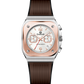 Watch with brown strap and rose gold case on white background. Branded wrist watch for men in pakistan.