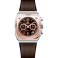 Watch with brown strap and rose gold case on white background. Branded wrist watch for men in pakistan.
