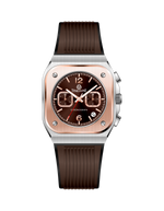 Watch with brown strap and rose gold case on white background. Branded wrist watch for men in pakistan.