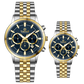 Branded couple wrist watches in pakistan. A pair of stainless steel Navitimer Aerospace watches, one with a larger dial and the other with a smaller dial, both featuring a green face, gold accents, and a two-tone band.