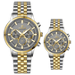 Branded couple wrist watches in pakistan. A pair of stainless steel Navitimer Aerospace watches, one with a larger dial and the other with a smaller dial, both featuring a green face, gold accents, and a two-tone band.