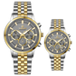 Branded couple wrist watches in pakistan. A pair of stainless steel Navitimer Aerospace watches, one with a larger dial and the other with a smaller dial, both featuring a green face, gold accents, and a two-tone band.