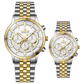Branded couple wrist watches in pakistan. A pair of stainless steel Navitimer Aerospace watches, one with a larger dial and the other with a smaller dial, both featuring a green face, gold accents, and a two-tone band.