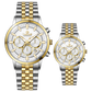 Branded couple wrist watches in pakistan. A pair of stainless steel Navitimer Aerospace watches, one with a larger dial and the other with a smaller dial, both featuring a green face, gold accents, and a two-tone band.