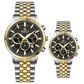 Branded couple wrist watches in pakistan. A pair of stainless steel Navitimer Aerospace watches, one with a larger dial and the other with a smaller dial, both featuring a green face, gold accents, and a two-tone band.