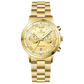 Branded wrist watch for men in pakistan. A gold-colored stainless steel watch with a chronograph function and a band material of the same material.