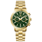 Branded wrist watch for men in pakistan. A gold-colored stainless steel watch with a chronograph function and a band material of the same material.