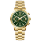 Branded wrist watch for men in pakistan. A gold-colored stainless steel watch with a chronograph function and a band material of the same material.