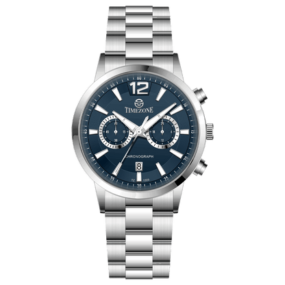 Branded wrist watch for men in pakistan. A stainless steel Tzumiyama watch with a silver dial, chronograph features, and a stainless steel band.