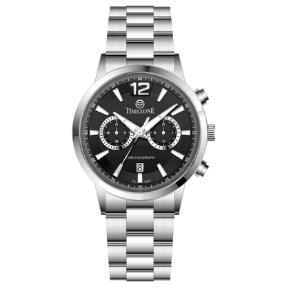 Branded wrist watch for men in pakistan. A stainless steel Tzumiyama watch with a silver dial, chronograph features, and a stainless steel band.