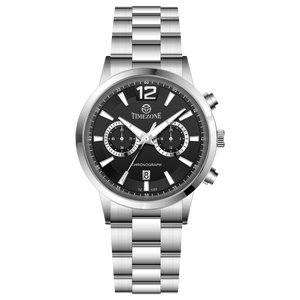 Branded wrist watch for men in pakistan. A stainless steel Tzumiyama watch with a silver dial, chronograph features, and a stainless steel band.