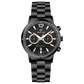 Branded wrist watch for men in pakistan. A black stainless steel TimeZones watch with a chronograph function, a stainless steel band, and a dial with pink accents.
