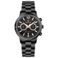 Branded wrist watch for men in pakistan. A black stainless steel TimeZones watch with a chronograph function, a stainless steel band, and a dial with pink accents.
