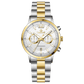 Branded wrist watch for men in pakistan. A silver and gold Monarch Chrono watch with a two-tone stainless steel band and a round dial.