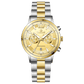Branded wrist watch for men in pakistan. A silver and gold Monarch Chrono watch with a two-tone stainless steel band and a round dial.