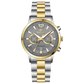 Branded wrist watch for men in pakistan. A silver and gold Monarch Chrono watch with a two-tone stainless steel band and a round dial.