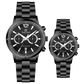 Branded wrist watch for men in pakistan. A pair of black Timzone watches with stainless steel bands and analog displays, one larger and one smaller in size.