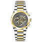 A branded watch with a stainless steel band and a silver-colored dial featuring a chronograph movement, day-date display, and a gold-tone case. Discover timezone watches: elegant branded wrist watches for men in pakistan.