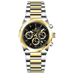 A Timezone Watches branded watch with a stainless steel band and a silver-colored dial featuring a chronograph movement, day-date display, and a gold-tone case. Discover timezone watches: elegant branded wrist watches for men in pakistan.