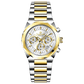A branded watch with a stainless steel band and a silver-colored dial featuring a chronograph movement, day-date display, and a gold-tone case. Discover timezone watches: elegant branded wrist watches for men in pakistan.