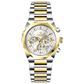 A branded watch with a stainless steel band and a silver-colored dial featuring a chronograph movement, day-date display, and a gold-tone case. Discover timezone watches: elegant branded wrist watches for men in pakistan.