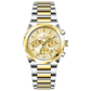 A branded watch with a stainless steel band and a silver-colored dial featuring a chronograph movement, day-date display, and a gold-tone case. Discover timezone watches: elegant branded wrist watches for men in pakistan.