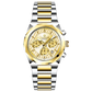 A branded watch with a stainless steel band and a silver-colored dial featuring a chronograph movement, day-date display, and a gold-tone case. Discover timezone watches: elegant branded wrist watches for men in pakistan.