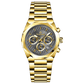 A gold-toned chronograph watch with a stainless steel band and a silver dial featuring multiple sub-dials and a date display. Discover timezone watches: elegant branded wrist watches for men in pakistan.