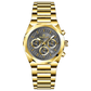 A gold-toned chronograph watch with a stainless steel band and a silver dial featuring multiple sub-dials and a date display. Discover timezone watches: elegant branded wrist watches for men in pakistan.