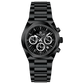 A black stainless steel Timezone chronograph watch with a strap and a case made of the same material. Discover timezone watches: elegant branded wrist watches for men in pakistan.
