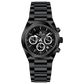 A black stainless steel Timezone chronograph watch with a strap and a case made of the same material. Discover timezone watches: elegant branded wrist watches for men in pakistan.