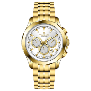 A gold-toned Timezone watch with a stainless steel band and a chronograph movement. Discover timezone watches: elegant branded wrist watches for men in pakistan.