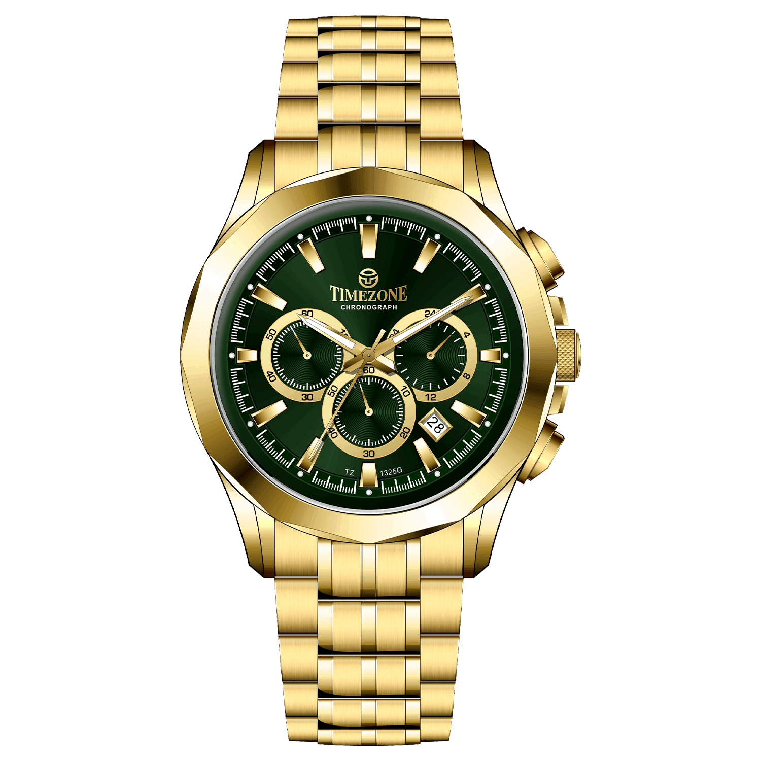 A gold-toned Timezone watch with a stainless steel band and a chronograph movement. Discover timezone watches: elegant branded wrist watches for men in pakistan.
